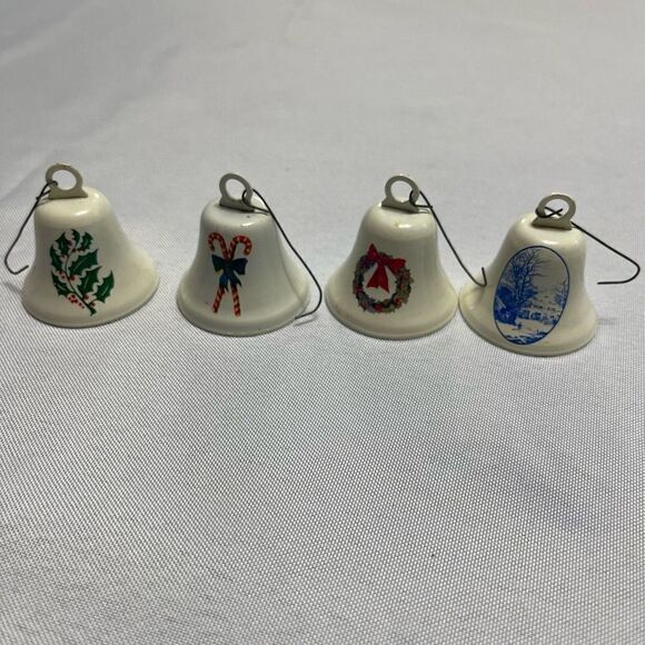 BELVIN BROS UNBREAKABLE BELL 1 3/4”TALL CHRISTMAS ORNAMENTS LOT OF 4 - Picture 1 of 6